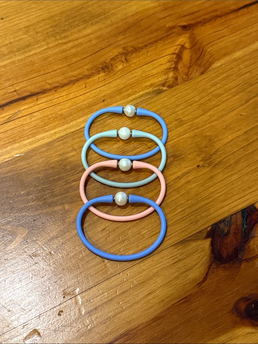 Pearl Charm Stretch Bracelet Set - Pastel Blue, Pink & Mint